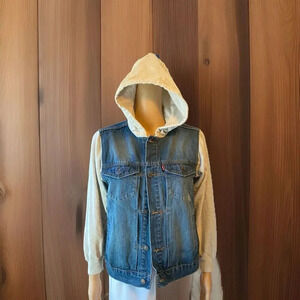 Levi's Trucker Jacket Womens L Denim Jean Long Sleeve Sweatshirt Hooded Pockets